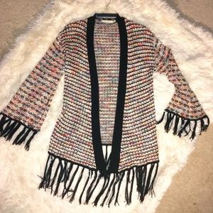 Fringed Crocheted Sweater Open Cardigan BOHO Hippie Festival Ready